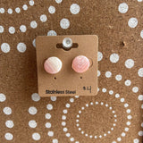 PINK, SMILEY CAT CO ROUND STUD EARRINGS