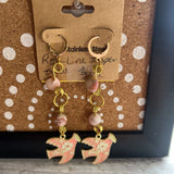 PINK+, SMILEY CAT CO RED LINE JASPER BIRD EARRINGS