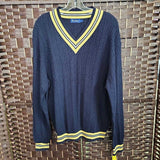 PAUL FREDRICK,NAVY,LARGE,V NECK SWEATER