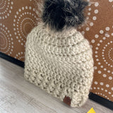 WHITE W BLACK, HAT WITH POM
