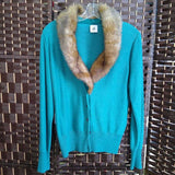 teal,medium ,cardi with faux fur neck