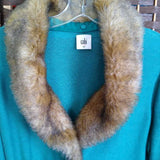 teal,medium ,cardi with faux fur neck