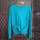 teal,medium ,cardi with faux fur neck