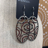 PAPARAZZI,Silver Red, oval rhinestne