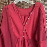 Red,Large,Button Long Sleeve Top