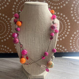 Pink/Orange, Sphere Beaded Long Necklace