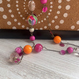 Pink/Orange, Sphere Beaded Long Necklace