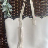 White, Faux Leather Tote w/Tassel