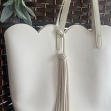 White, Faux Leather Tote w/Tassel