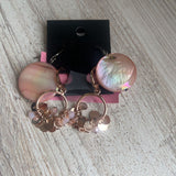 Pink+,2pc,Round Stone Earrings Set
