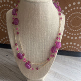 Pink/Gold, Long Beaded Necklace