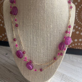 Pink/Gold, Long Beaded Necklace