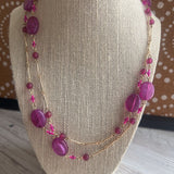 Pink/Gold, Long Beaded Necklace
