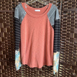 Ces Femme,Orange+,Large,Striped Sleeve Top