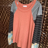 Ces Femme,Orange+,Large,Striped Sleeve Top