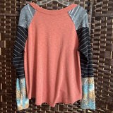 Ces Femme,Orange+,Large,Striped Sleeve Top