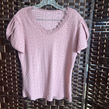 Mauve,Medium,Lace V Neck