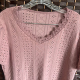 Mauve,Medium,Lace V Neck