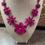 Pink, Metal Flower Necklace