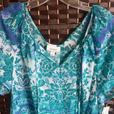 Dressbarn,Blue/Green,1X,Flower Sheer Blouse
