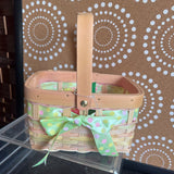 WICKER BASKET,Peach, Straw Grn Bow