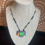 Rectgl Leaf,Blk Grn Prpl, Beads