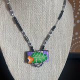 Rectgl Leaf,Blk Grn Prpl, Beads