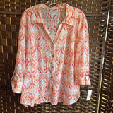 jm collection,Orn Red Wht ,XL,Blouse