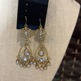 Gold w/Faux Diamonds, Drop Earrings