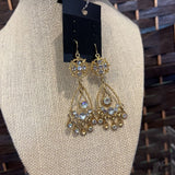 Gold w/Faux Diamonds, Drop Earrings