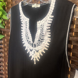 MAX STUDIO,Bl/Cr,Medium,Sleeveless Embroidered Dress