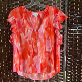 Calvin Klein,Orange,Medium,Chiffon Cap Sleeve