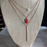 Ophelia Roe,Gld Red, 3 Chain Pearl