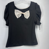 V Neck,Blk ,M,Bow & Pearls