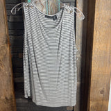 Tahari,Grey Wht, L,Striped Tank