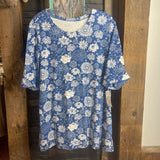 Blair,BluWht,XL,Scoop Neck Top