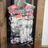 Clothes Head,Wht Blk ,M,Ruffle Grafitti