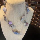 2 Strand Stones,Prple,3 pc,W Earings