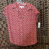 Loft,Red/Wh,XS,Short Sleeve Top