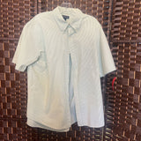 Lands Ends,Grn Wht ,L,Stripe Button