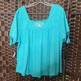 Time & Tru,Green,Large,Embroidered Top