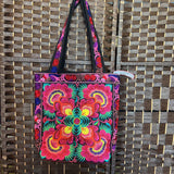 Multi,Medium,Floral Embroidered Tote Bag