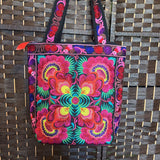 Multi,Medium,Floral Embroidered Tote Bag