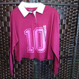 MIGHTY FINE,Red/White collar,Small,Crop Longsleeve