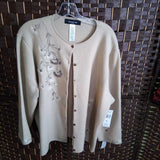 JONES NEW YORK,Tan,3X,Embroidered Cardigan