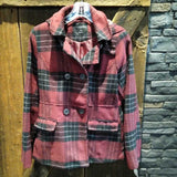 Mar/Bl,Medium,Plaid Pea Coat